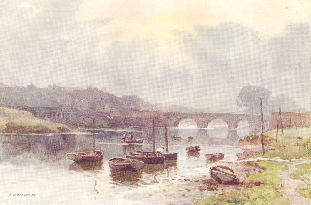 Salmon fishers at Chester. Cheshire. By Ernest Haslehust 1920 old print